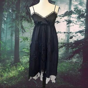 Vintage Betsey Johnson Sheer Mesh Floral Embroidery Goth Babydoll Dress